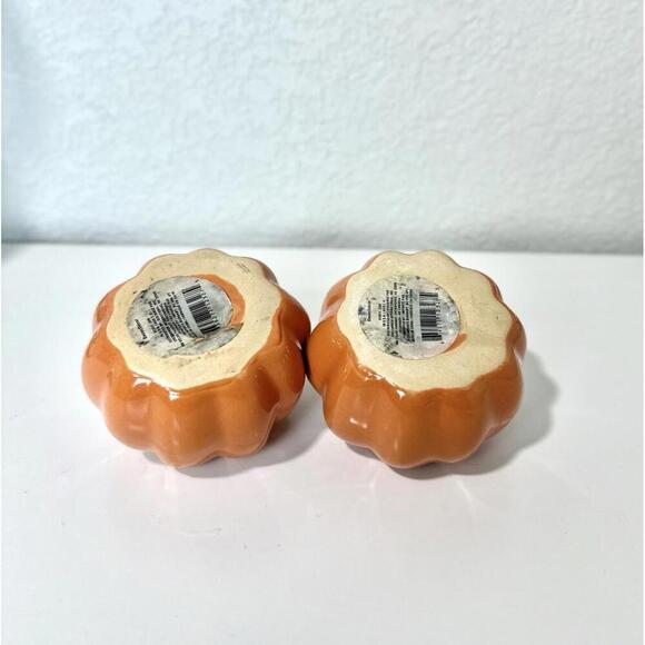 Set of 2 Orange Pumpkins Harvest Ceramic Fall Theme Decor 3" x 3" NEW - Picture 5 of 5